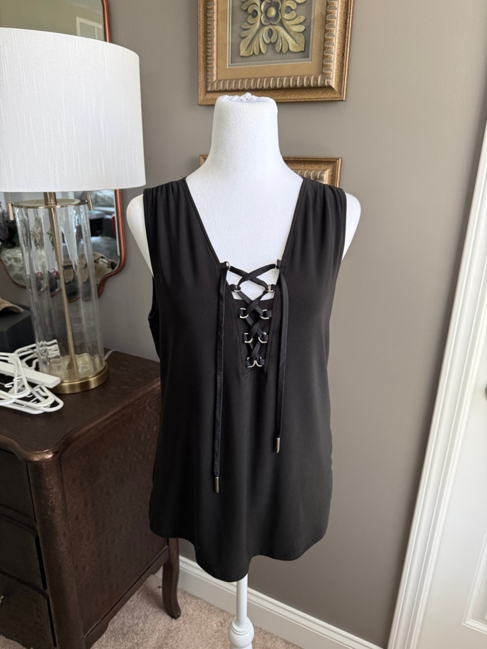 Black Lace-Up Sleeveless Top